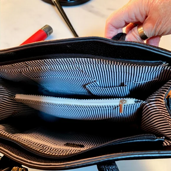 BLACK FRIDAY SALE!! Black Pebbled Faux Leather Satchel with Carry Strap - Picture 5 of 8